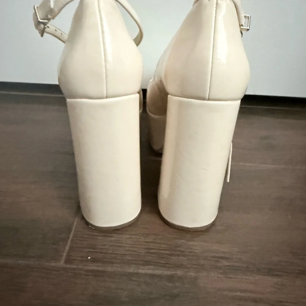 Platform Ankle-Strap Pumps in Cream